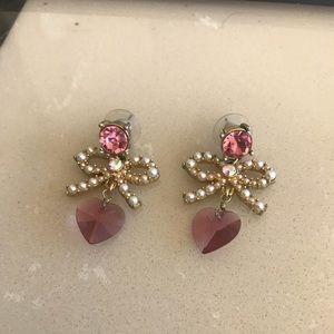 Vintage Mini Pearl Bow and Pink Heart Earrings